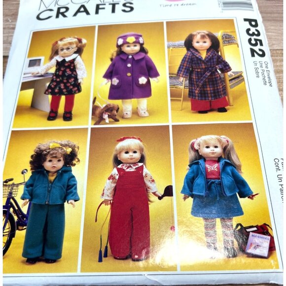 McCalls Crafts Sewing Pattern P352 For 18" Dolls Outfits - Dresses Coats Overall - Picture 1 of 3